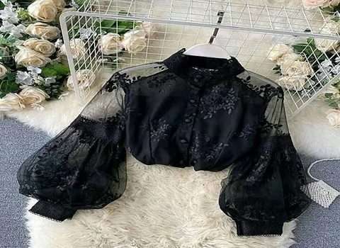 تصویر 2 از خرید بلوز توری مشکی زنانه + قیمت فروش استثنایی